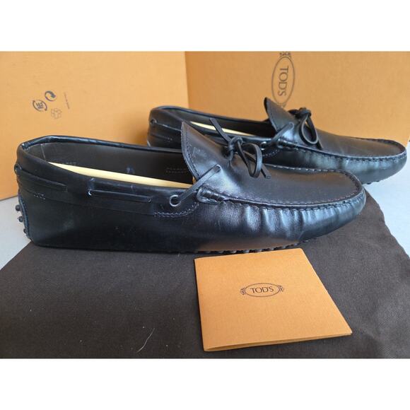 100% Auth Tod\'s Mens Laccetto City Gommino Black Leather Flats Uk7.5 Us8.5 main image 8